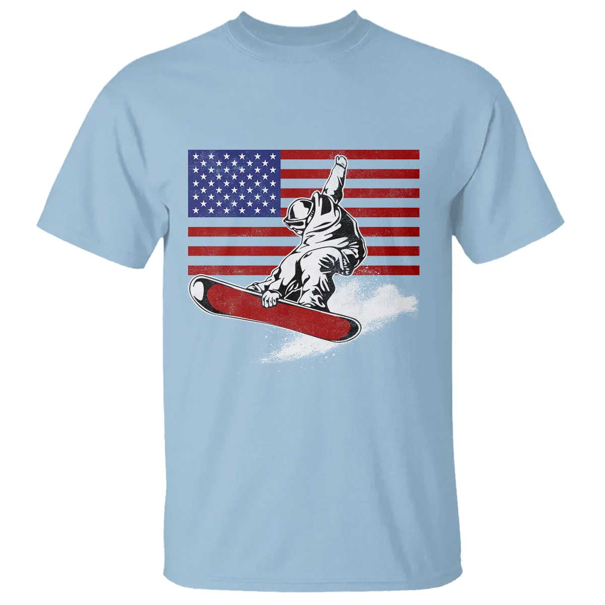 Funny Snowboarding Lover American Flag Winter Sport T Shirt TS11 Light Blue Print Your Wear
