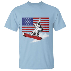Funny Snowboarding Lover American Flag Winter Sport T Shirt TS11 Light Blue Print Your Wear