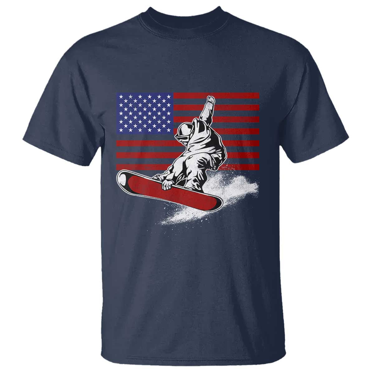 Funny Snowboarding Lover American Flag Winter Sport T Shirt TS11 Navy Print Your Wear