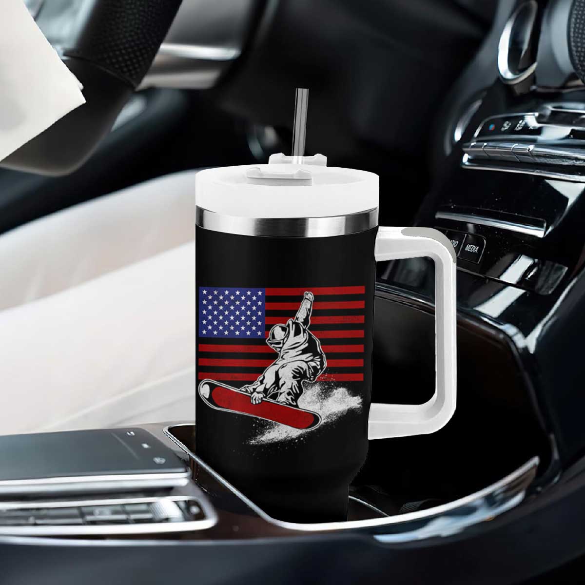 Funny Snowboarding Lover American Flag Winter Sport Tumbler With Handle TS11 Print Your Wear