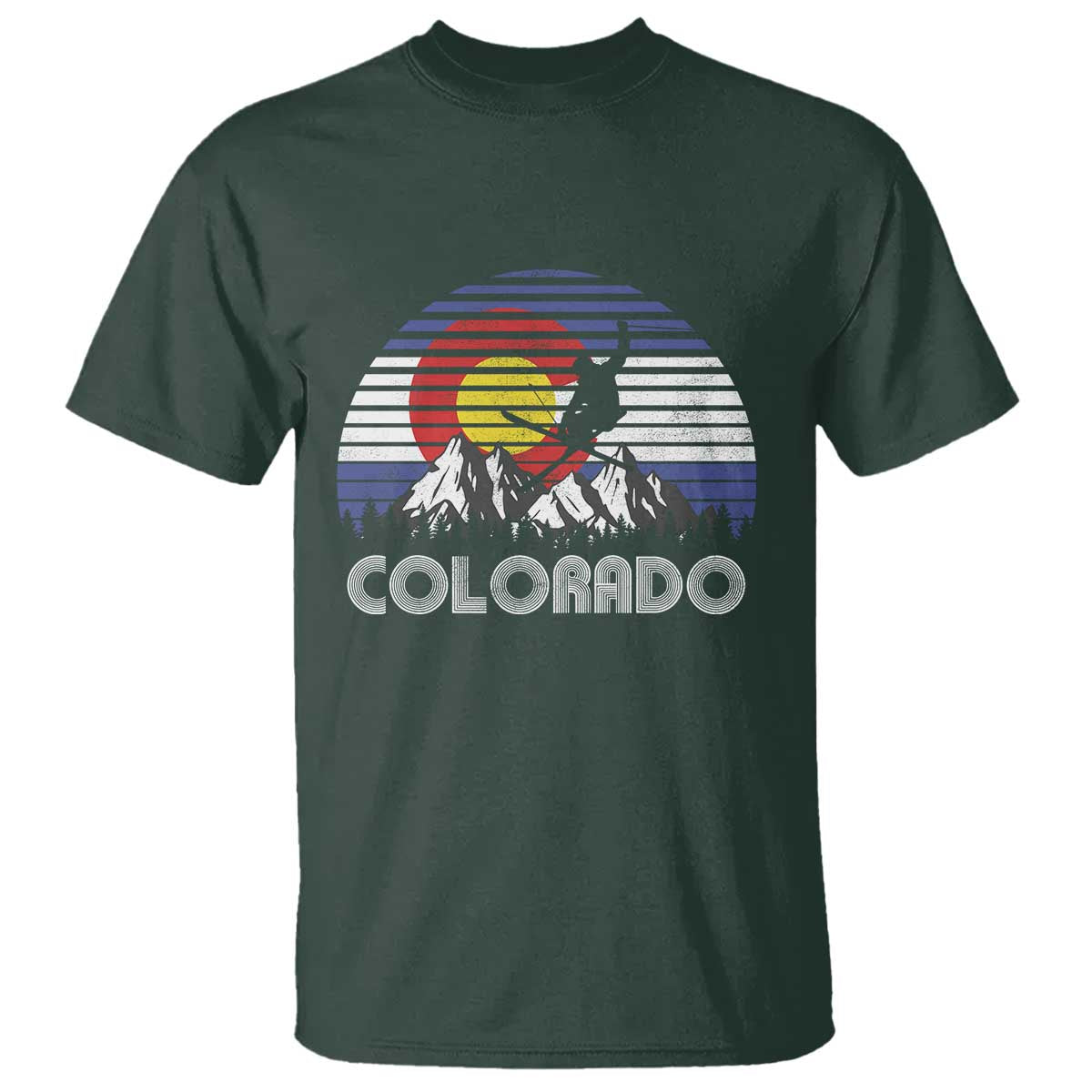Ski Skiing Colorado Snow Mountain Winter Sport T Shirt TS11 Dark Forest Green Print Your Wear