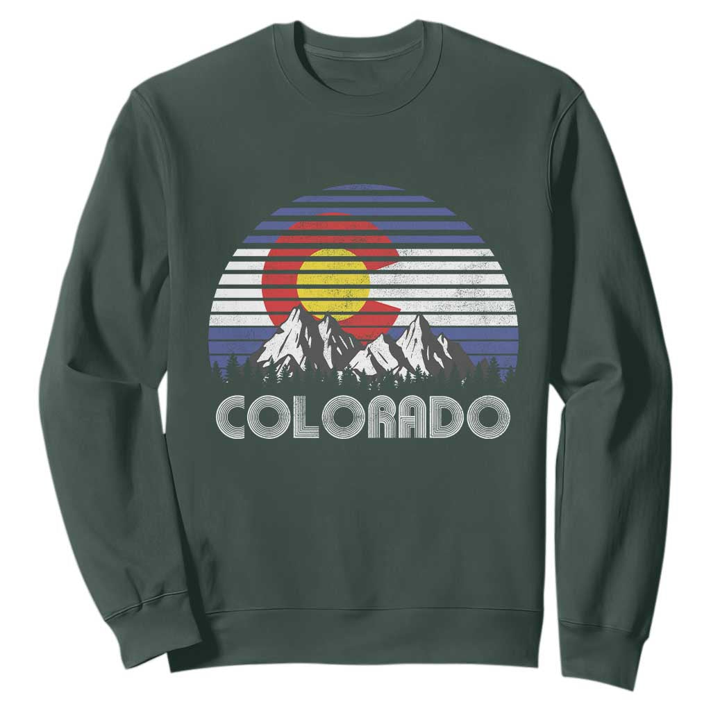 Colorado Flag Mountain 70s Retro Patriotic Colorado State Day Sweatshirt TS11 Dark Forest Green Print Your Wear