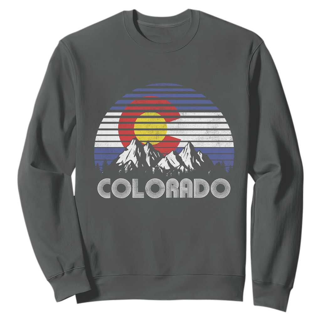 Colorado Flag Mountain 70s Retro Patriotic Colorado State Day Sweatshirt TS11 Dark Heather Print Your Wear