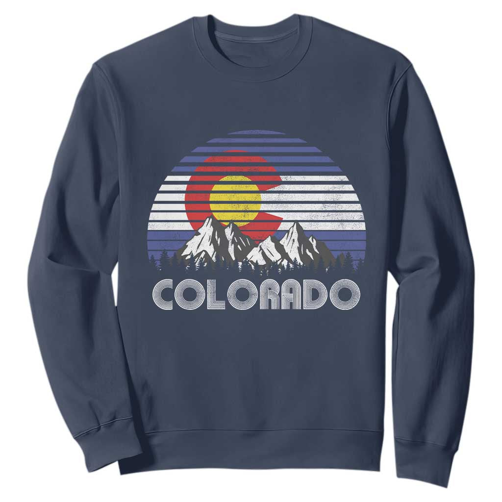Colorado Flag Mountain 70s Retro Patriotic Colorado State Day Sweatshirt TS11 Navy Print Your Wear