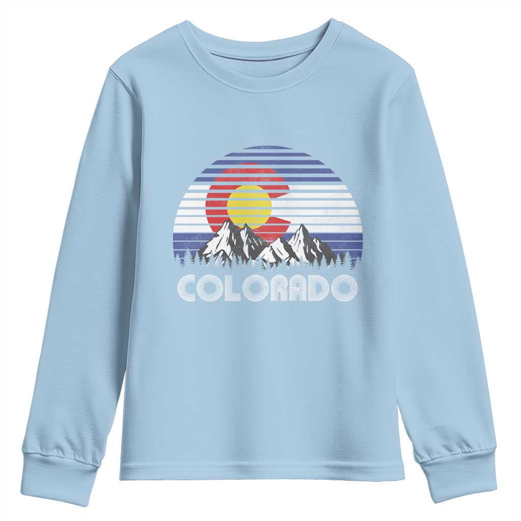 Colorado Flag Mountain 70s Retro Patriotic Colorado State Day Youth Sweatshirt TS11 Light Blue Print Your Wear