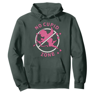 Funny Anti Valentine's Day Hoodie No Cupid Zone TS11 Dark Forest Green Print Your Wear