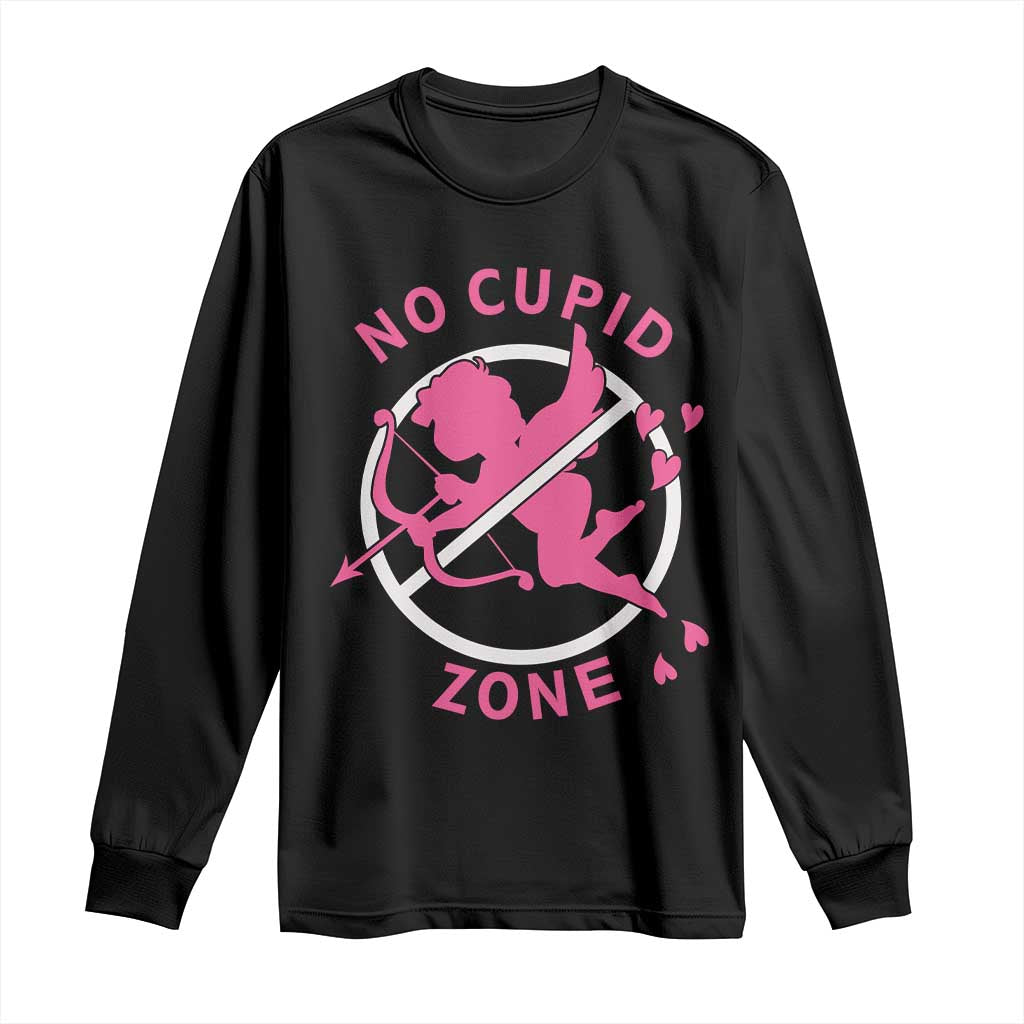 Funny Anti Valentine's Day Long Sleeve Shirt No Cupid Zone TS11 Black Print Your Wear