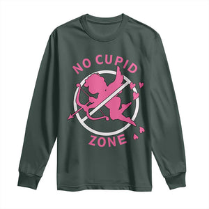 Funny Anti Valentine's Day Long Sleeve Shirt No Cupid Zone TS11 Dark Forest Green Print Your Wear