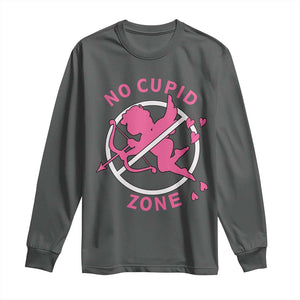 Funny Anti Valentine's Day Long Sleeve Shirt No Cupid Zone TS11 Dark Heather Print Your Wear