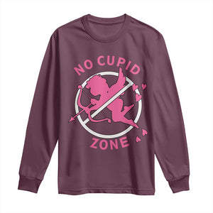 Funny Anti Valentine's Day Long Sleeve Shirt No Cupid Zone TS11 Maroon Print Your Wear