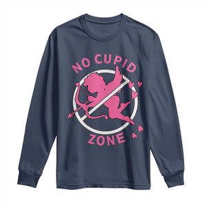 Funny Anti Valentine's Day Long Sleeve Shirt No Cupid Zone TS11 Navy Print Your Wear