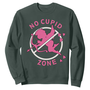 Funny Anti Valentine's Day Sweatshirt No Cupid Zone TS11 Dark Forest Green Print Your Wear