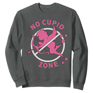 Funny Anti Valentine's Day Sweatshirt No Cupid Zone TS11 Dark Heather Print Your Wear