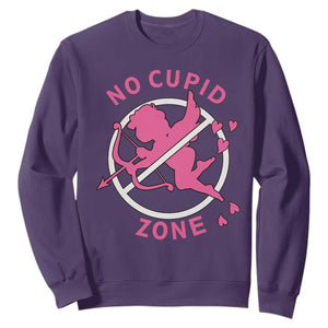 Funny Anti Valentine's Day Sweatshirt No Cupid Zone TS11 Purple Print Your Wear