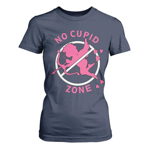 Funny Anti Valentine's Day T Shirt For Women No Cupid Zone TS11 Navy Print Your Wear