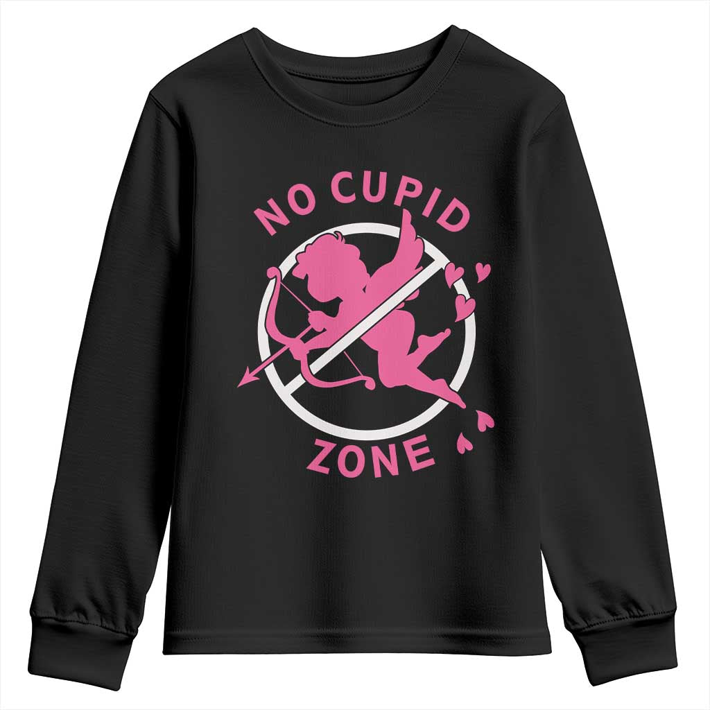 Funny Anti Valentine's Day Youth Sweatshirt No Cupid Zone TS11 Black Print Your Wear