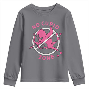 Funny Anti Valentine's Day Youth Sweatshirt No Cupid Zone TS11 Charcoal Print Your Wear