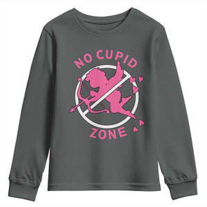 Funny Anti Valentine's Day Youth Sweatshirt No Cupid Zone TS11 Dark Heather Print Your Wear