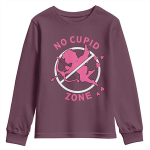 Funny Anti Valentine's Day Youth Sweatshirt No Cupid Zone TS11 Maroon Print Your Wear