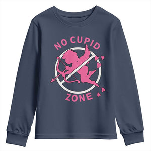 Funny Anti Valentine's Day Youth Sweatshirt No Cupid Zone TS11 Navy Print Your Wear