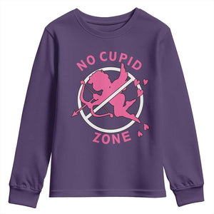 Funny Anti Valentine's Day Youth Sweatshirt No Cupid Zone TS11 Purple Print Your Wear