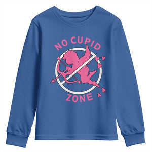 Funny Anti Valentine's Day Youth Sweatshirt No Cupid Zone TS11 Royal Blue Print Your Wear