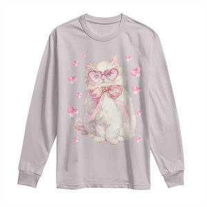 Funny Valentine's Day Cute Heart Cat Long Sleeve Shirt TS11 Ice Gray Print Your Wear