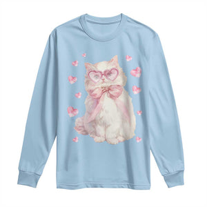 Funny Valentine's Day Cute Heart Cat Long Sleeve Shirt TS11 Light Blue Print Your Wear