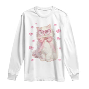 Funny Valentine's Day Cute Heart Cat Long Sleeve Shirt TS11 White Print Your Wear