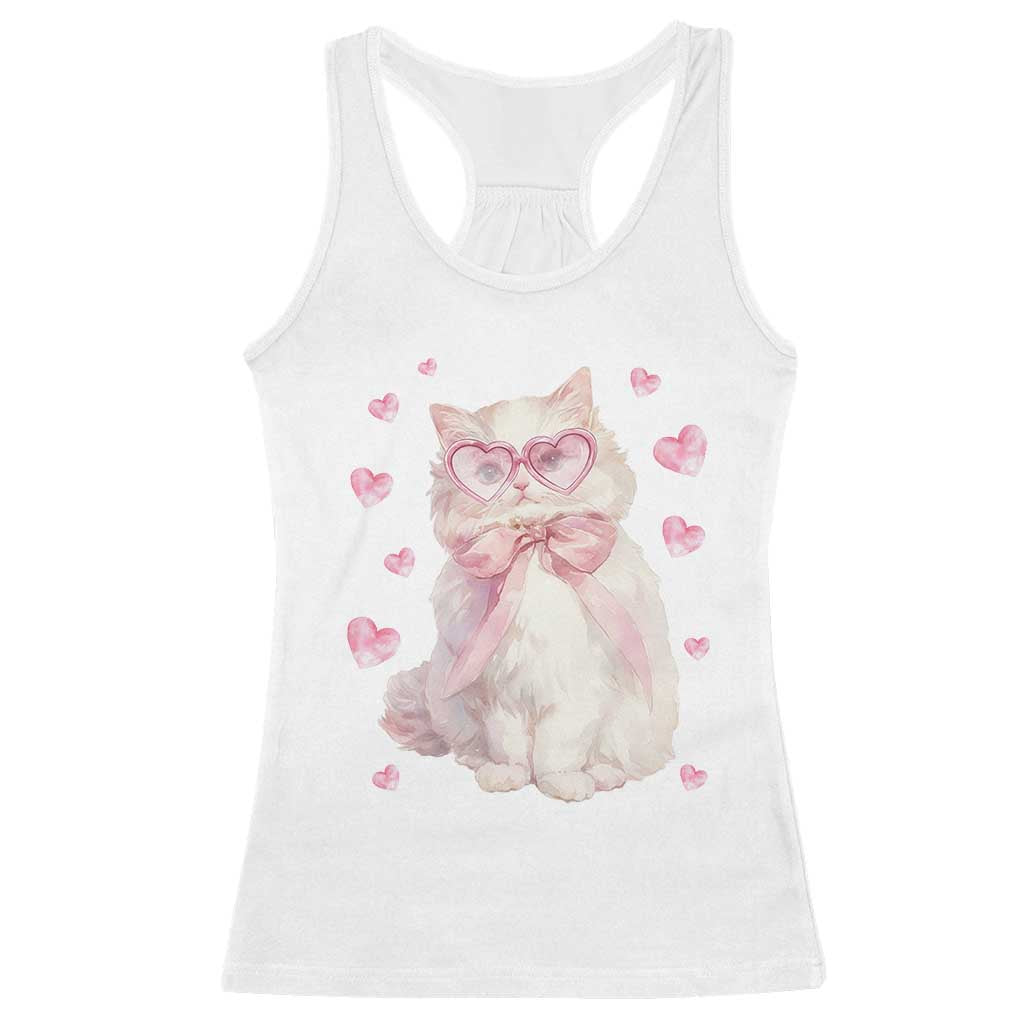 Funny Valentine's Day Cute Heart Cat Racerback Tank Top TS11 White Print Your Wear