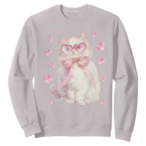 Funny Valentine's Day Cute Heart Cat Sweatshirt TS11 Ice Gray Print Your Wear