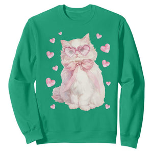 Funny Valentine's Day Cute Heart Cat Sweatshirt TS11 Irish Green Print Your Wear