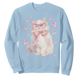 Funny Valentine's Day Cute Heart Cat Sweatshirt TS11 Light Blue Print Your Wear