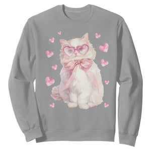 Funny Valentine's Day Cute Heart Cat Sweatshirt TS11 Sport Gray Print Your Wear