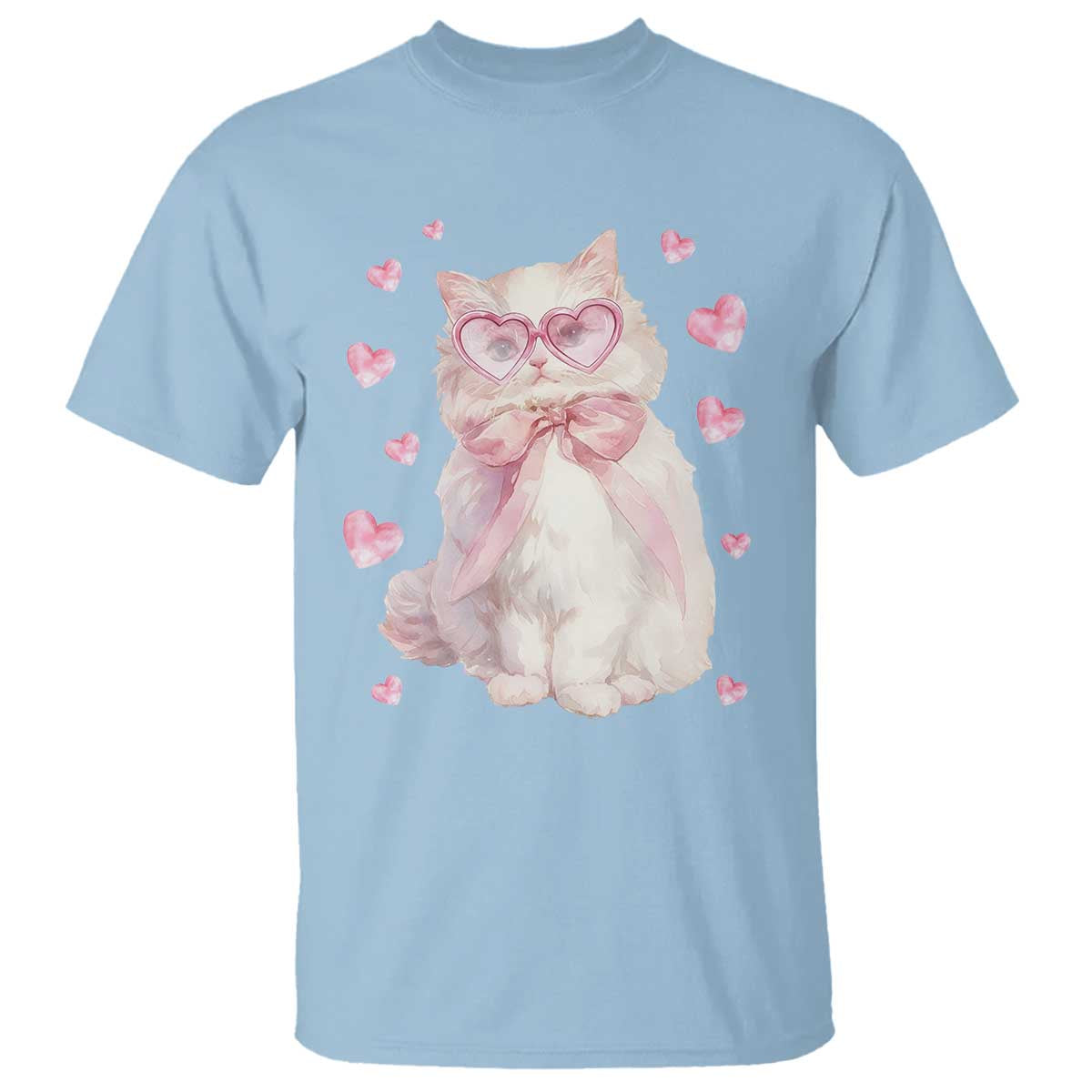 Funny Valentine's Day Cute Heart Cat T Shirt TS11 Light Blue Print Your Wear