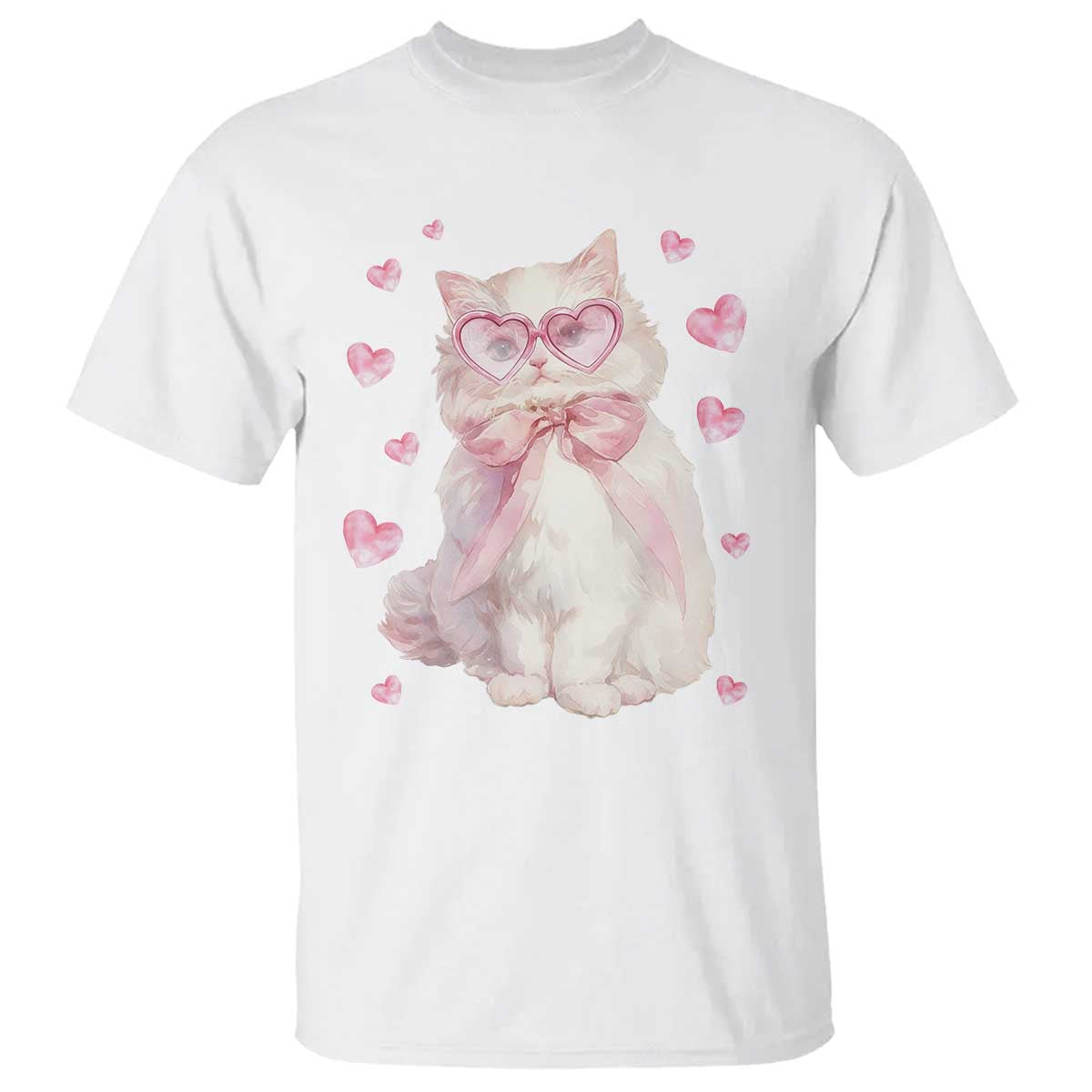 Funny Valentine's Day Cute Heart Cat T Shirt TS11 White Print Your Wear