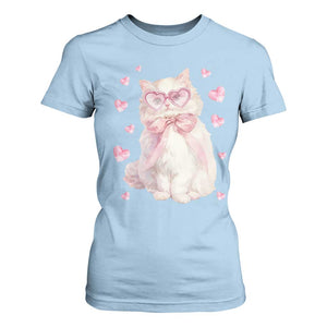 Funny Valentine's Day Cute Heart Cat T Shirt For Women TS11 Light Blue Print Your Wear