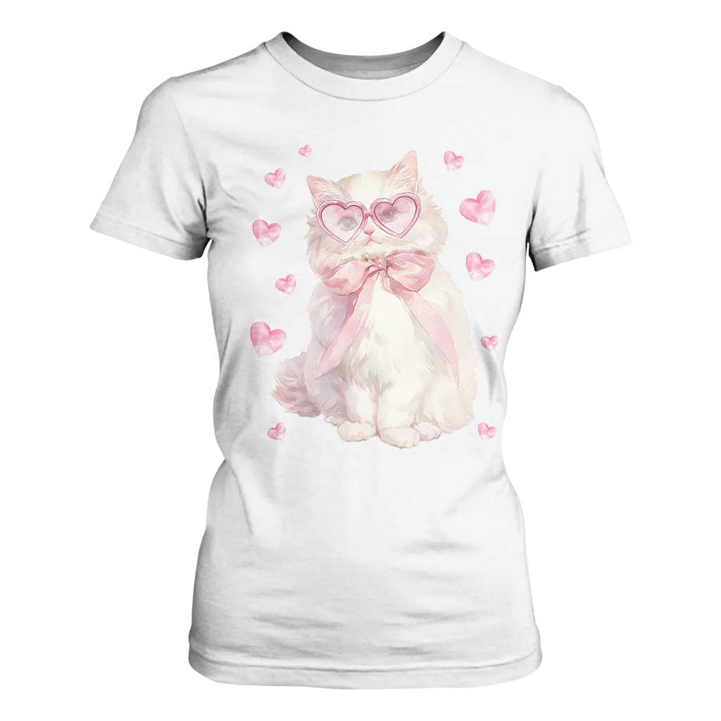 Funny Valentine's Day Cute Heart Cat T Shirt For Women TS11 White Print Your Wear