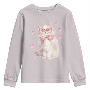 Funny Valentine's Day Cute Heart Cat Youth Sweatshirt TS11 Ice Gray Print Your Wear