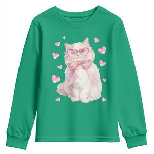 Funny Valentine's Day Cute Heart Cat Youth Sweatshirt TS11 Irish Green Print Your Wear