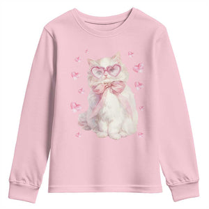 Funny Valentine's Day Cute Heart Cat Youth Sweatshirt TS11 Light Pink Print Your Wear