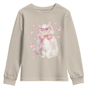 Funny Valentine's Day Cute Heart Cat Youth Sweatshirt TS11 Sand Print Your Wear