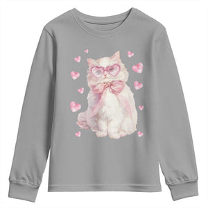 Funny Valentine's Day Cute Heart Cat Youth Sweatshirt TS11 Sport Gray Print Your Wear