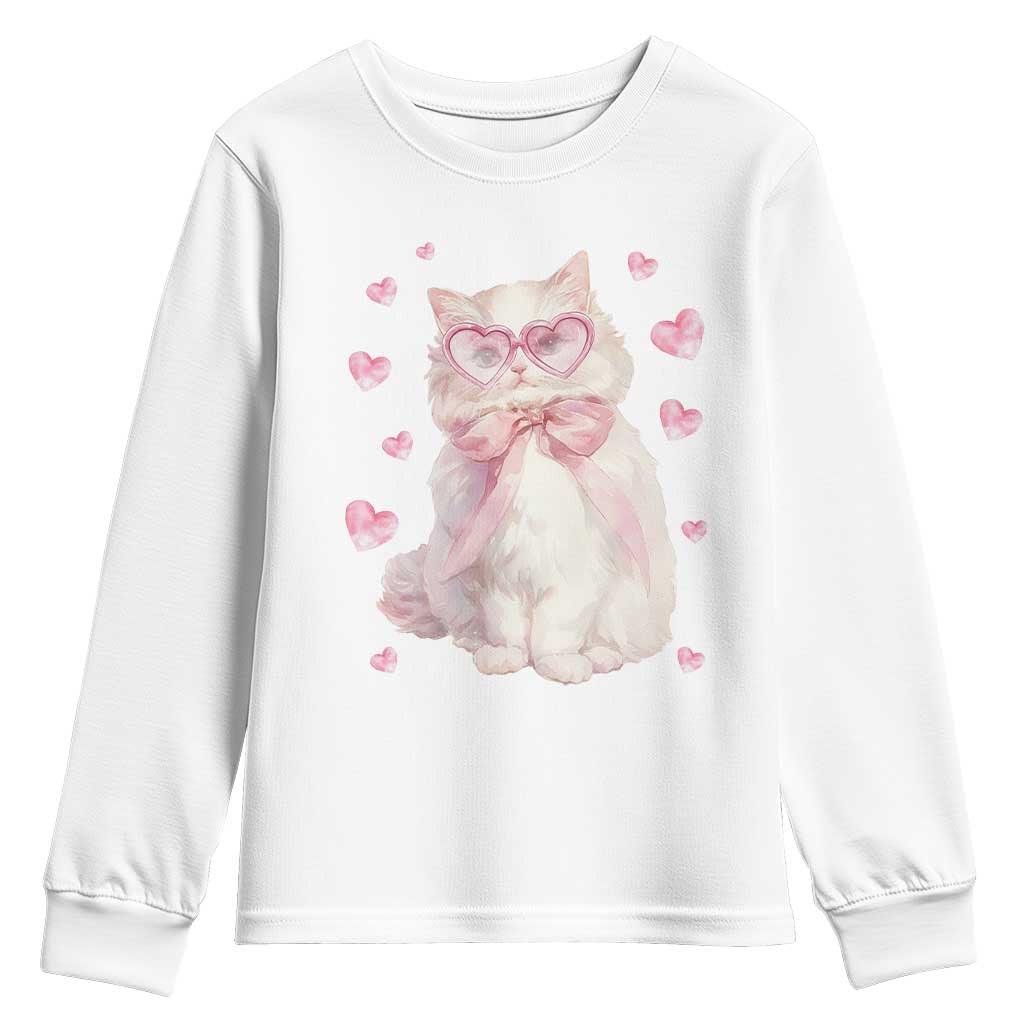 Funny Valentine's Day Cute Heart Cat Youth Sweatshirt TS11 White Print Your Wear