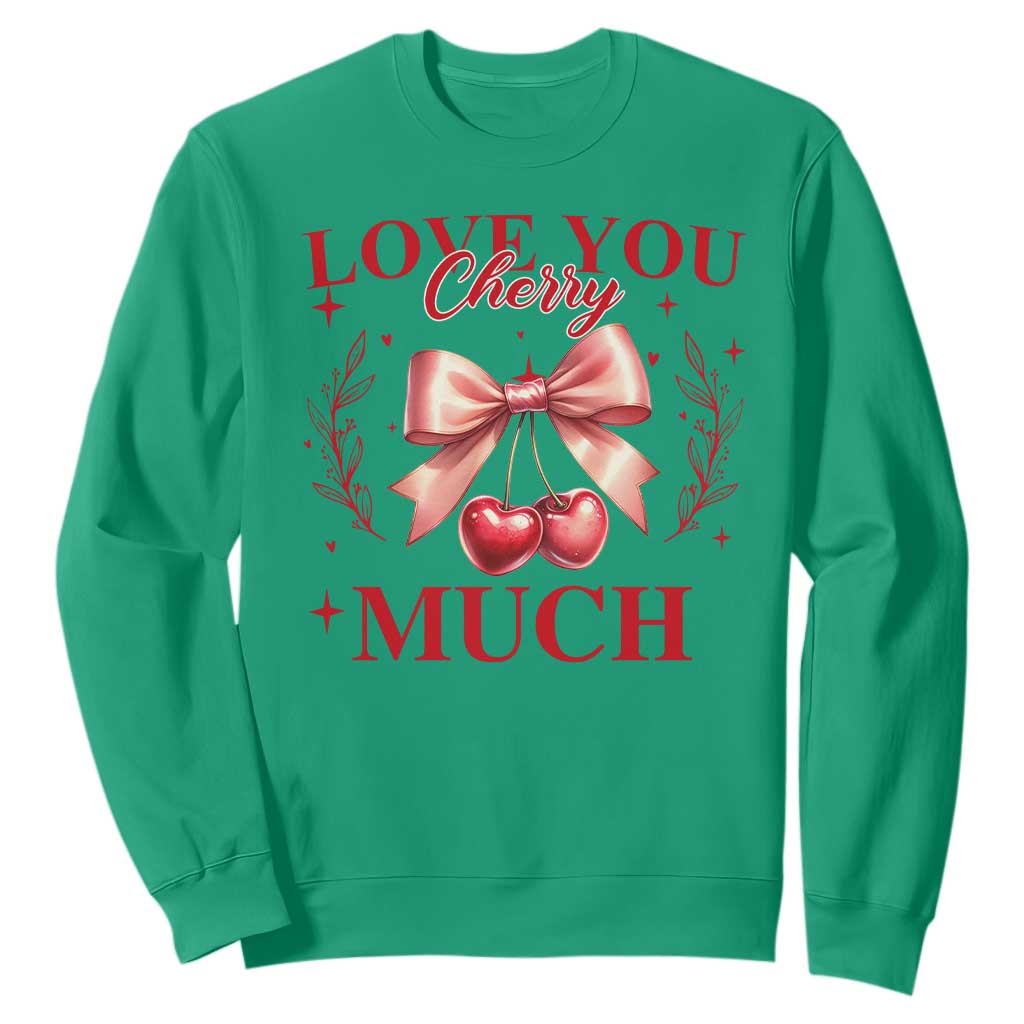 Funny Valentine's Day Coquette Sweatshirt I Love You Cherry Much TS11 Irish Green Print Your Wear