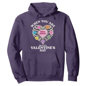 When You Are Dead Inside But It's Valentine's Day Hoodie Skeleton Rib Heart TS11 Purple Print Your Wear