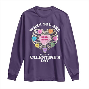 When You Are Dead Inside But It's Valentine's Day Long Sleeve Shirt Skeleton Rib Heart TS11 Purple Print Your Wear