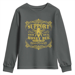 Funny Beekeeping Youth Sweatshirt Support Your Local Honey Bee Beekeeper TS11 Dark Heather Print Your Wear