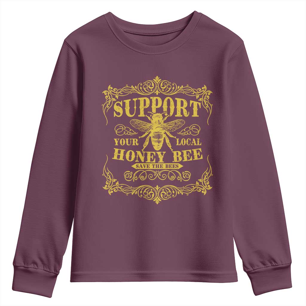 Funny Beekeeping Youth Sweatshirt Support Your Local Honey Bee Beekeeper TS11 Maroon Print Your Wear