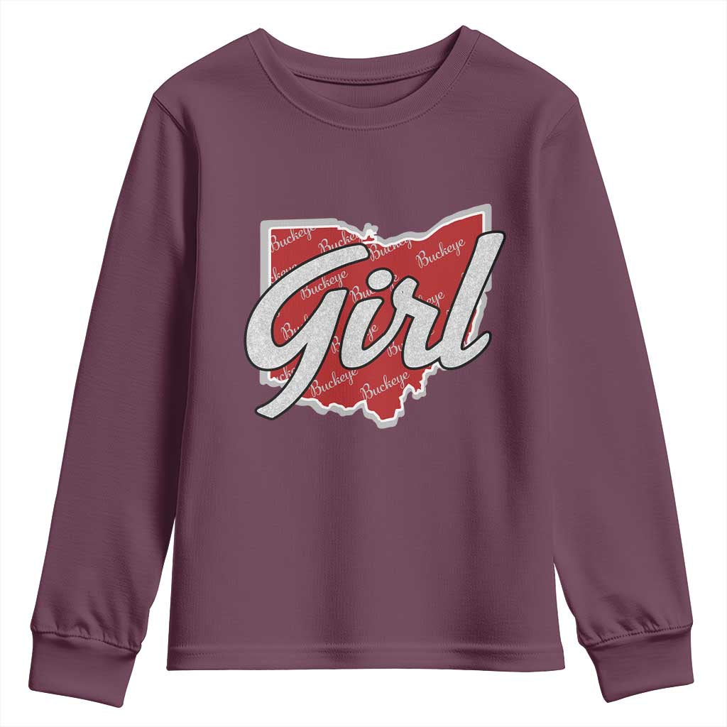 Buckeye Girl Ohio Home State Youth Sweatshirt TS11 Maroon Print Your Wear